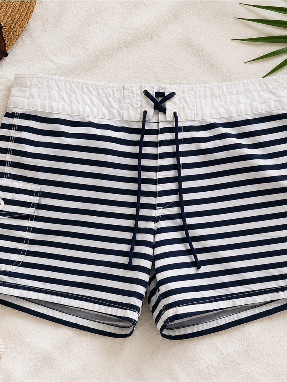 Women Navy & White Striped Swim Shorts